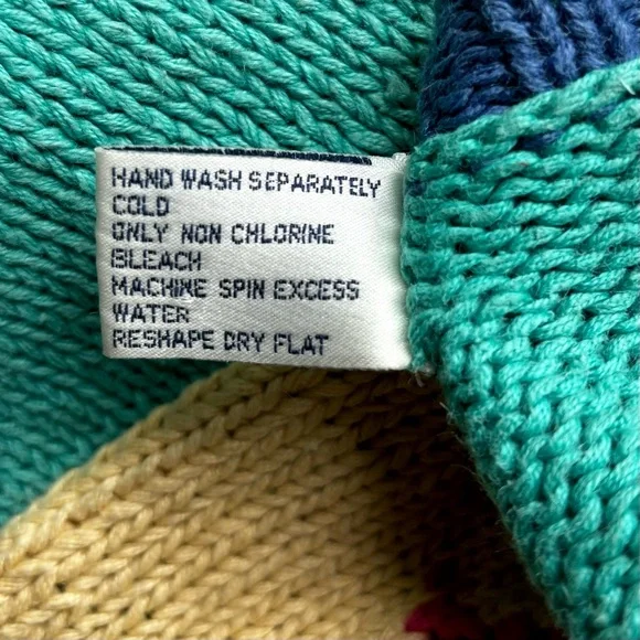 ROBERT SCOTT LTD Hand Knit Ramie Blend Colorblock V-Neck Tropical Golf Cardigan - Picture 14 of 14